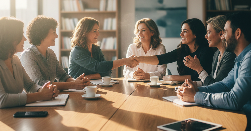 equipo de personas reunidas en una mesa